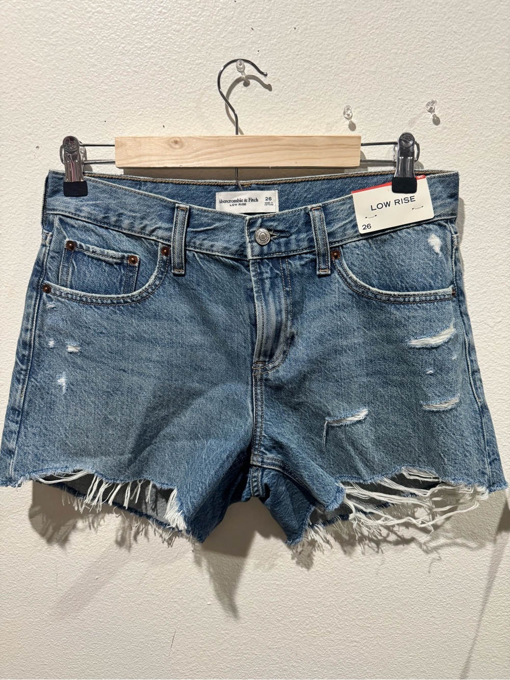 Abercrombie & Fitch Low Rise Loose Medium Blue Distressed Denim Cutoff Shorts